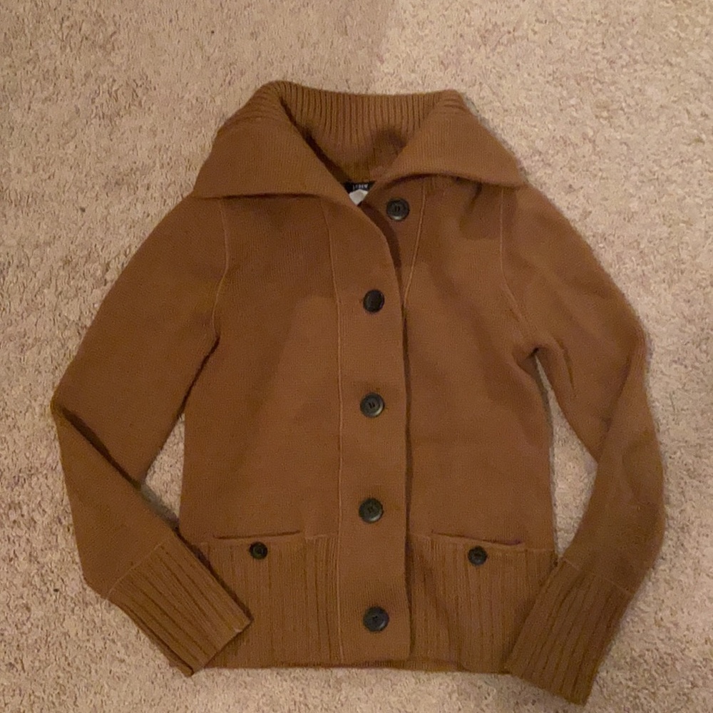 J.Crew 100% merino wool Sweater jacket, camel color, size small